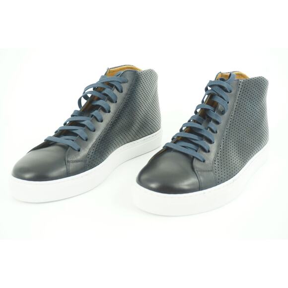 Magnanni Mack Blue Perforate Leather Lace Up D Sneaker SZ 7.5 NIB $335 High Top - Picture 2 of 12